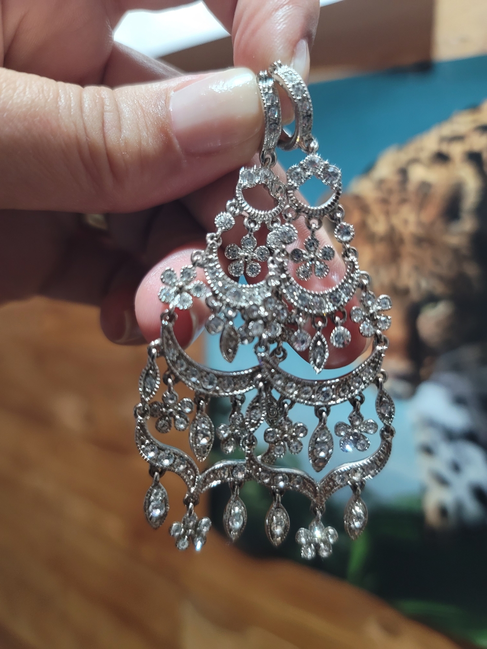 Monet Silver-Tone Crystal Filigree Chandelier Earrings